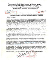 Réquisition des établissements pharmaceutique  de distribution de réactifs de diagnostic, tests de dépistage Covid-19