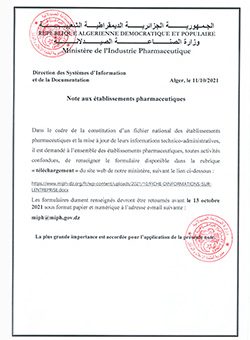 Mise à jour des informations technico-administratives des établissements pharmaceutiques