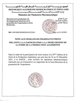 Participation du secteur à la 29 éme édition de la foire de la production Algérienne