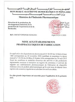 Note aux opérateurs pharmaceutiques de fabrication