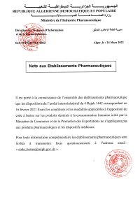 Note aux Etablissements Pharmaceutiques