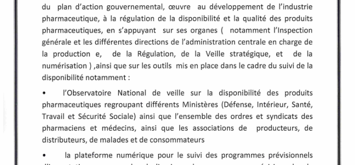 les termes de la communication du Ministère de Industrie Pharmaceutique ne sauraient être définis « d’allégations »