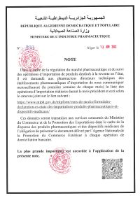 Note aux opérateurs pharmaceutiques-liste des opérations d&rsquo;importation