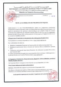 NOTE AUX OPERATEURS PHARMACEUTIQUES
