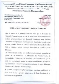 Note aux opérateurs pharmaceutiques- « AFRICA SANTE EXPO »