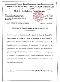 Note aux opérateurs pharmaceutiques de fabrication