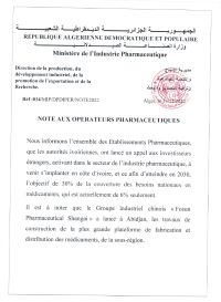 Note aux opérateurs pharmaceutique