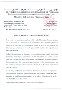 Note aux opérateurs pharmaceutique – Foire internationale de Khartoum