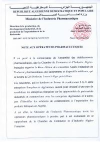 Note aux opérateurs pharmaceutique – 4ème édition des rencontres Algéro-Françaises