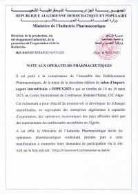 Note aux établissements pharmaceutiques – EMPEX2023