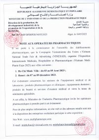 NOTE AUX OPÉRATEURS PHARMACEUTIQUES- l&rsquo;exposition internationale, Médicale, Hospitalière  et Pharmaceutique “VIETNAM MEDI-PHARM 2023 ”