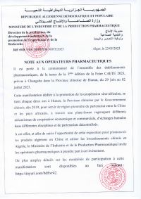 Note aux opérateurs pharmaceutiques – 3 ème édition de la foire CAETE 2023