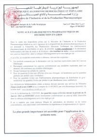 Note aux opérateurs pharmaceutiques de distribution en gros
