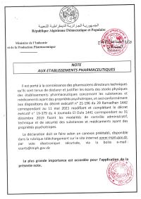 Note aux établissements pharmaceutiques