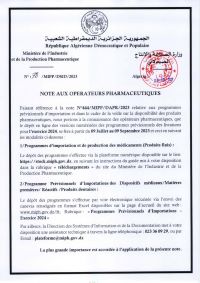 Note aux opérateurs pharmaceutiques