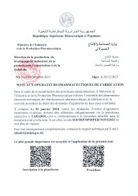 NOTE AUX OPERATEURS PHARMACEUTIQUES DE FABRICATION