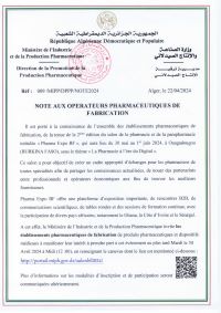 note aux établissements pharmaceutiques de fabrication – 2ème édition « Pharma Expo BF »