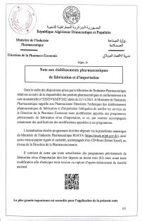 note aux établissements pharmaceutiques de Fabrication et d&rsquo;Importation