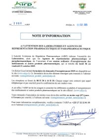 Note aux opérateurs pharmaceutiques