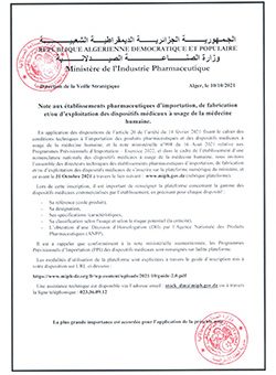 Dispositifs médicaux à usage de la medecine humaine -Note aux établissements pharmaceutiques
