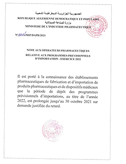 Prolongation de la période de dépôt des programmes prévisionels d&rsquo;importations