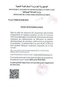 Note aux opérateurs pharmaceutiques de fabrication