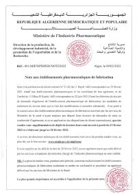 Note aux etablissemens pharmaceutiques de fabrication-régularisation des agréments