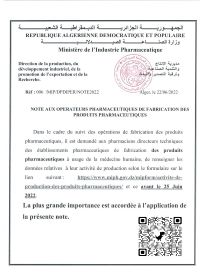 NOTE AUX OPÉRATEURS PHARMACEUTIQUES-données relatives aux activitées de production