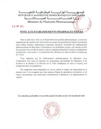 note aux etablissements pharmaceutiques