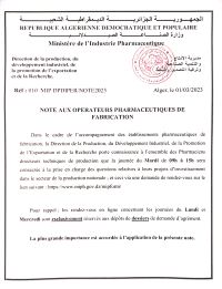 Note aux opérateurs pharmaceutiques de fabrication- Rendez-vous en ligne