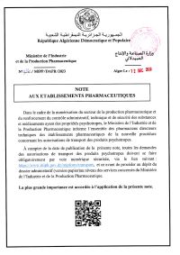 NOTE AUX ETABLISSEMENTS PHARMACEUTIQUES- Transport des psychotropes