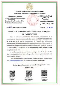 note aux opérateurs pharmaceutiques de fabrication
