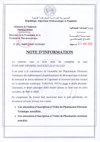note aux établissements pharmaceutiques de fabrication