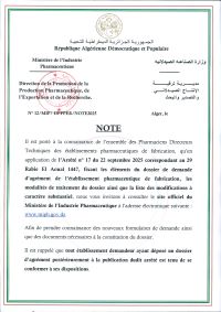 Note aux établissements pharmaceutiques de fabrication