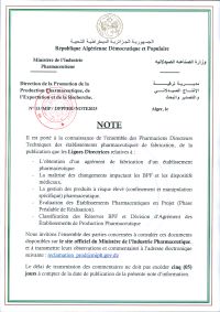 Note aux établissements pharmaceutiques de fabrication