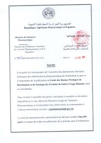 note aux directeurs techniques des établissements pharmaceutiques de distribution en gros