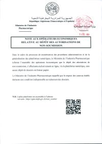 note aux opérateurs économiques- dépôt des autorisations de non-soumissions