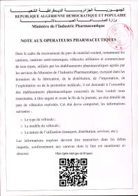 Note aux opérateurs pharmaceutiques