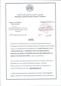 Note aux Opérateurs Pharmaceutique