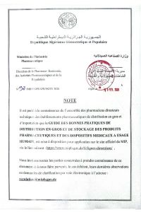 Note aux établissements pharmaceutiques