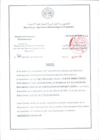 Note aux établissements pharmaceutiques de fabrication et d&rsquo;importation