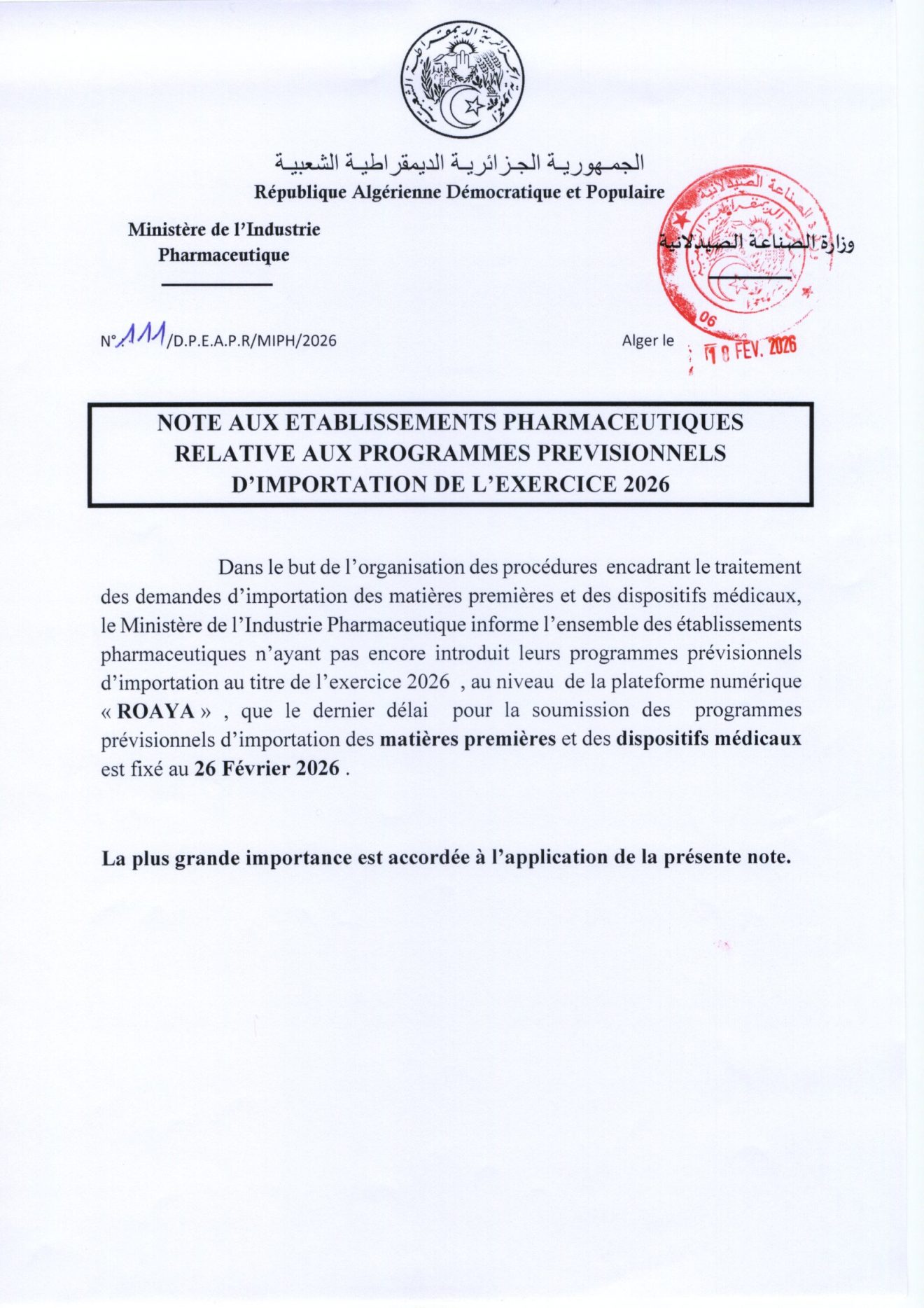 Enfo Note note aux établissements pharmaceutiques- Programme prévisionnels d ...