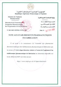 note aux établissements pharmaceutiques de fabrication