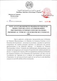 note aux établissements pharmaceutiques de production