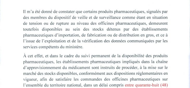 Note aux établissements pharmaceutiques
