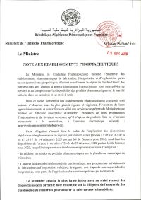 note aux établissements pharmaceutiques